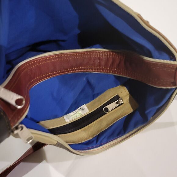 Vintage Boho Patchwork Genuine Leather Crossbody Shoulder Bag Made in Mexico - Picture 9 of 14